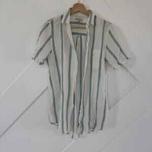 Onia Cabana Stripe Short Sleeve Cover-up Cotton Shirt Size S